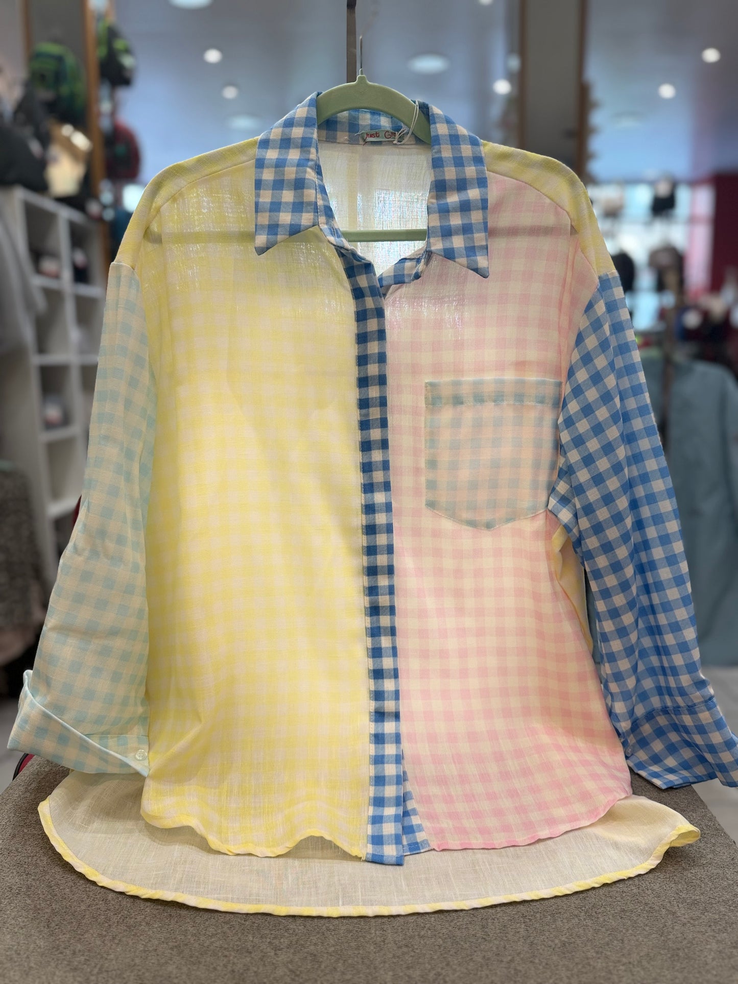 Bluse "Tartan" - Hellblau & Hellrosa